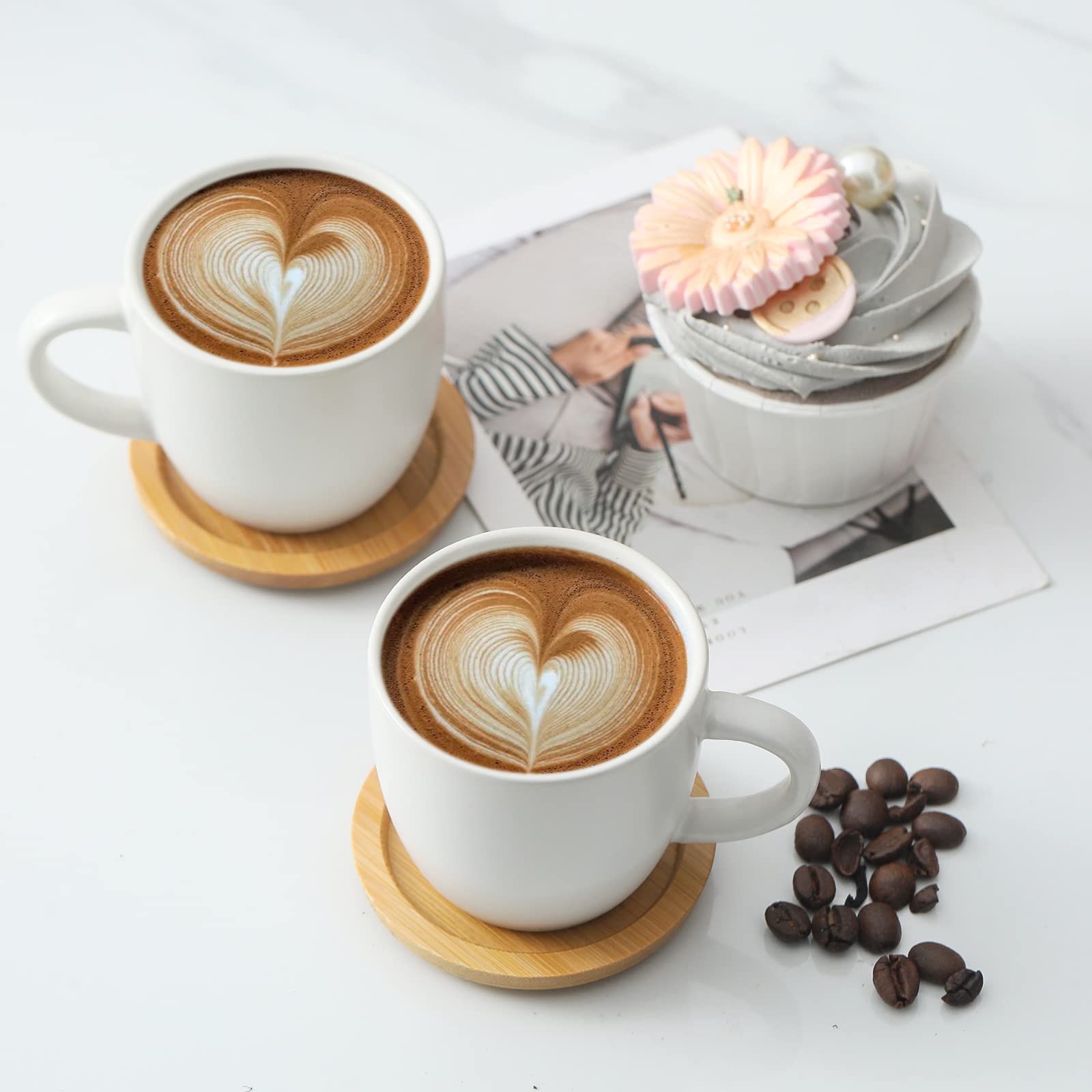HASENSE tazas cappuccino latte en porcelana blanca, diseño moderno y funcional