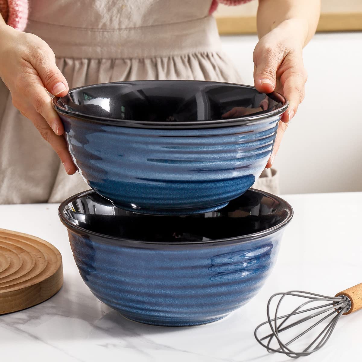 HASENSE ensaladera cerámica para microondas azul apta para calentar comidas rápidamente