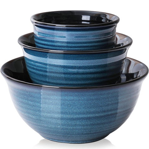 Tazones cerámicos HASENSE azules de 2.1 qt listos para mezclar grandes porciones.