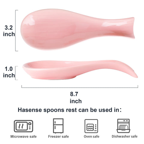HASENSE reposacucharas cerámico rosa, tamaño grande para espátula y cuchara.