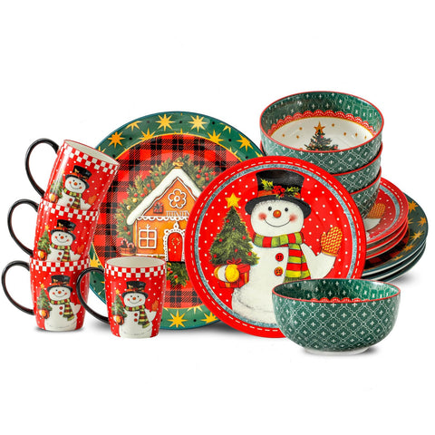 HASENSE juego Navidad 16 piezas: vajilla colorida para la mesa festiva.
