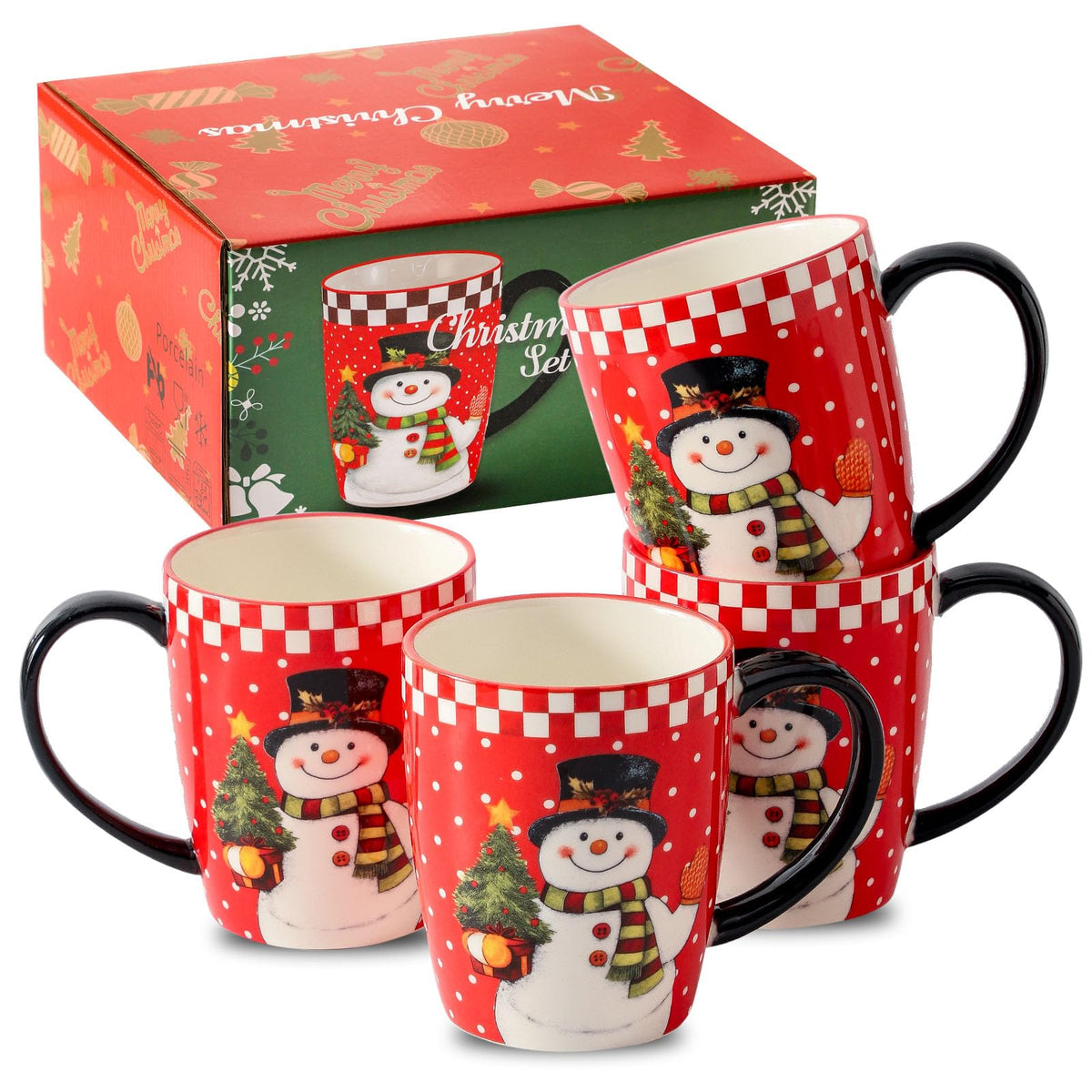 HASENSE juego tazas navidad 16 onzas con asa, ideal para café y chocolate caliente