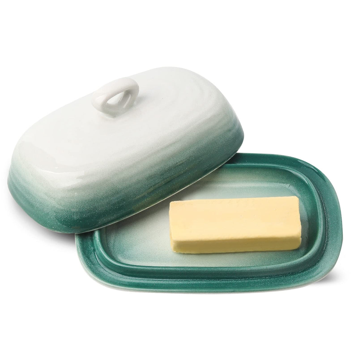 Hasense mantequera con tapa colorida para encimera, ideal para mantener la mantequilla fresca.