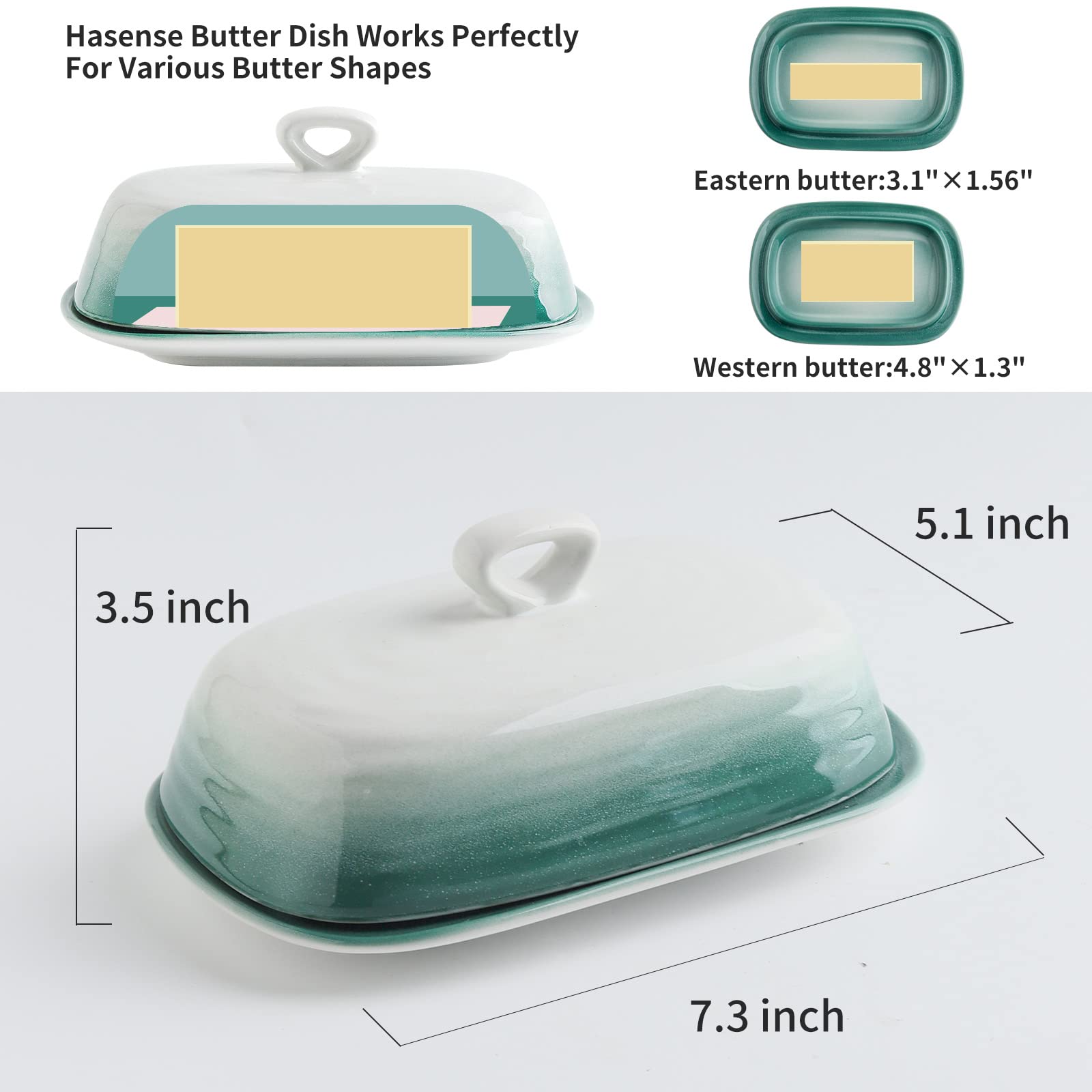 Hasense mantequera de porcelana premium, diseño duradero y fácil de limpiar.