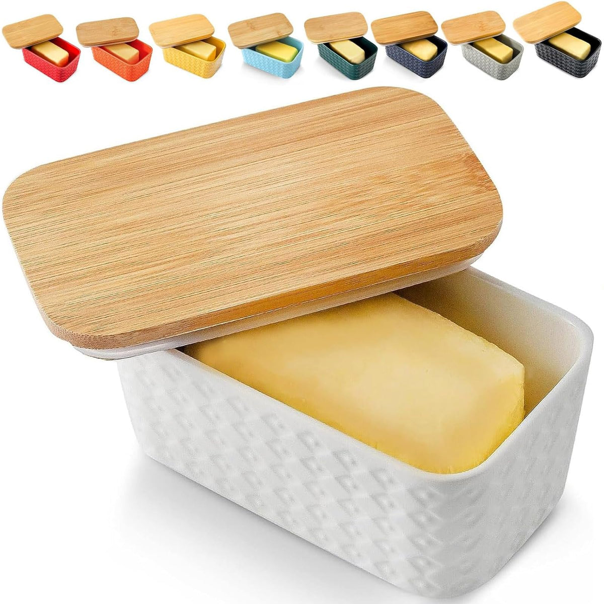 Hasense mantequillera grande de cerámica blanca con tapa para encimera mantiene la mantequilla fresca.