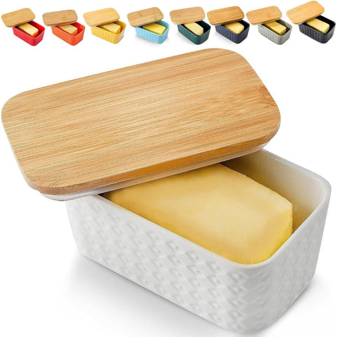 Hasense mantequillera grande de cerámica blanca con tapa para encimera mantiene la mantequilla fresca.