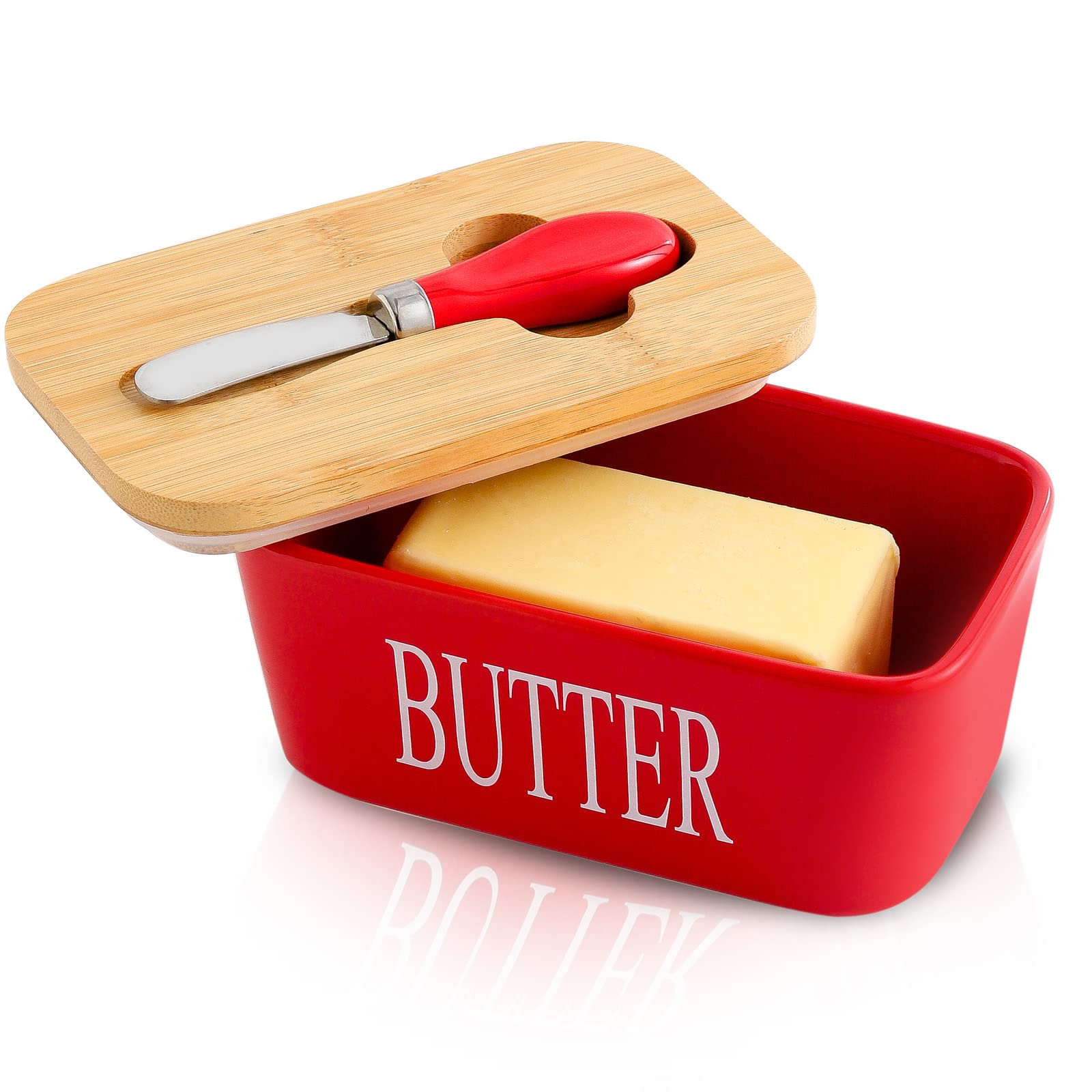 Hasense mantequillera de porcelana con tapa de bambú mantiene la mantequilla fresca.