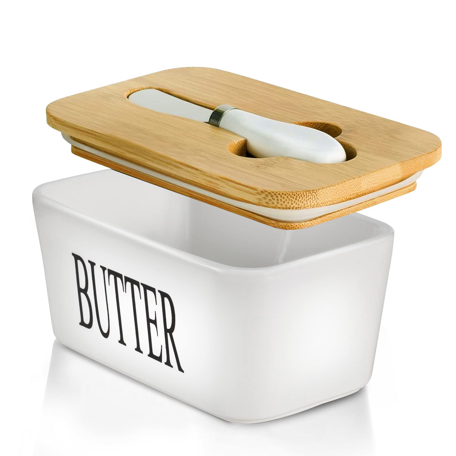 HASENSE plato mantequilla cerámico con tapa para encimera mantiene fresca la mantequilla