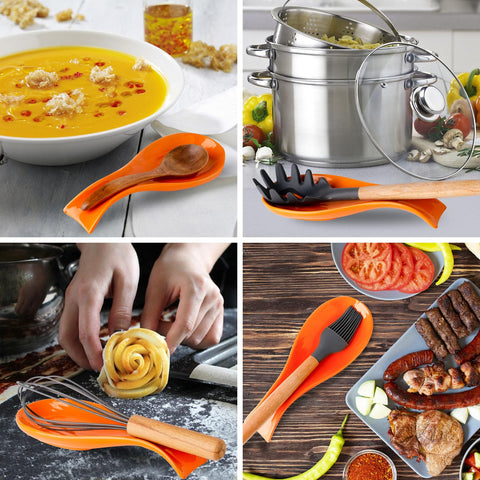 Hasense portacucharas ceramico naranja encimera ordenada durante la cocina diaria.
