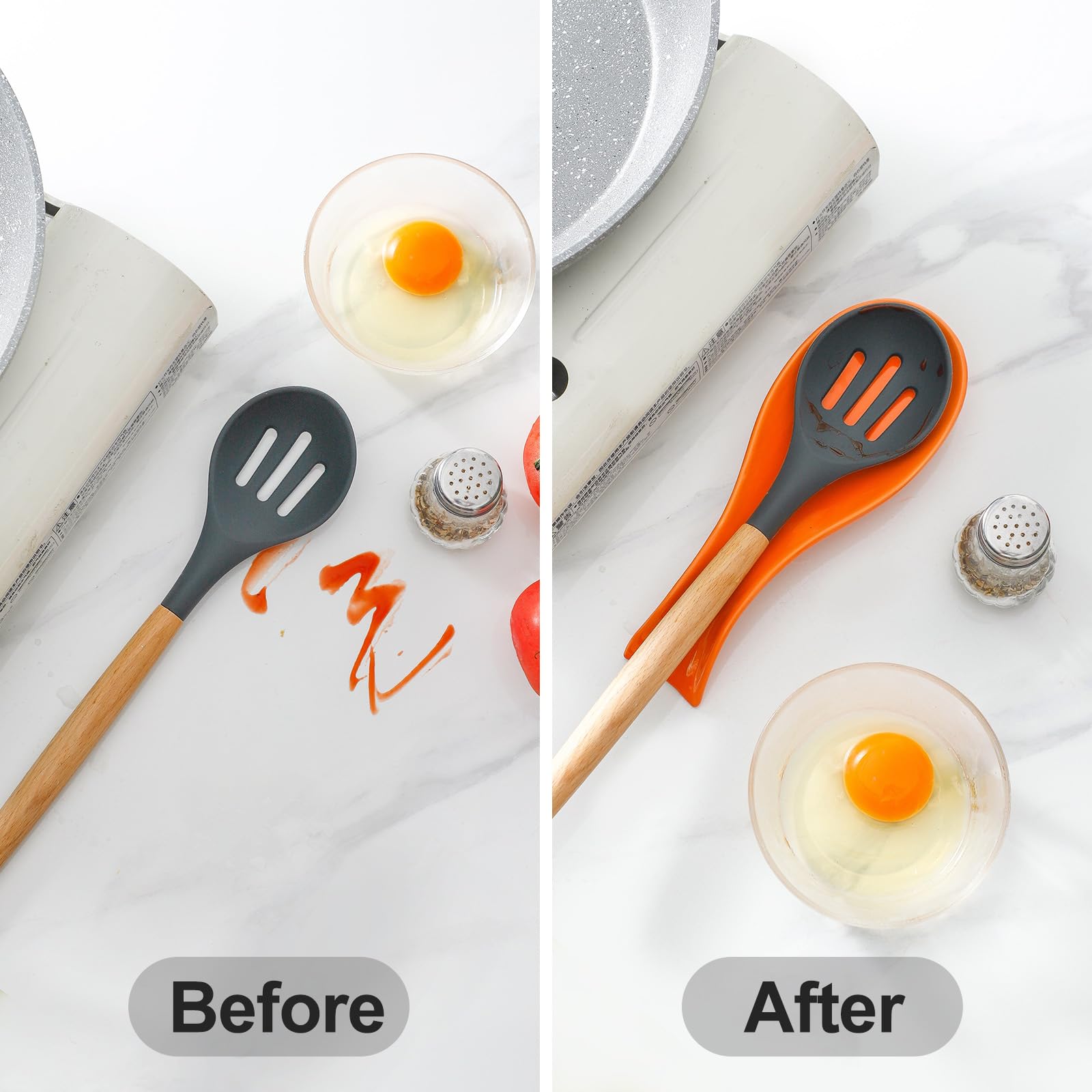 Hasense portacucharas ceramico naranja resistente y estable en la estufa.