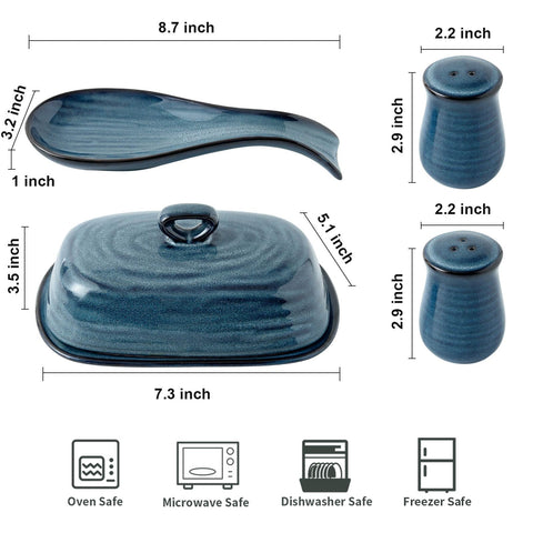 Hasense salero y pimienta cerámicos azules para sazonar con estilo