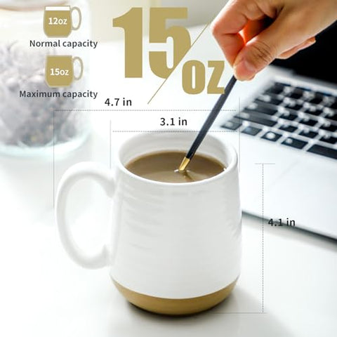 Hasense taza blanca cerámica 15 oz, diseño clásico, ideal para café, té o cacao.