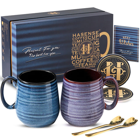 HASENSE: taza cerámica azul de 20 onzas, ideal para café matutino.