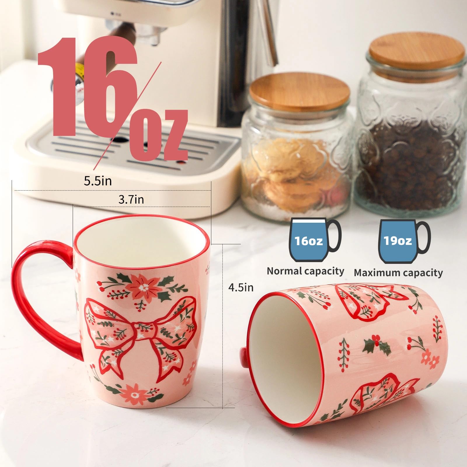 HASENSE taza de cerámica 16oz con manija ergonómica rosa para un agarre cómodo