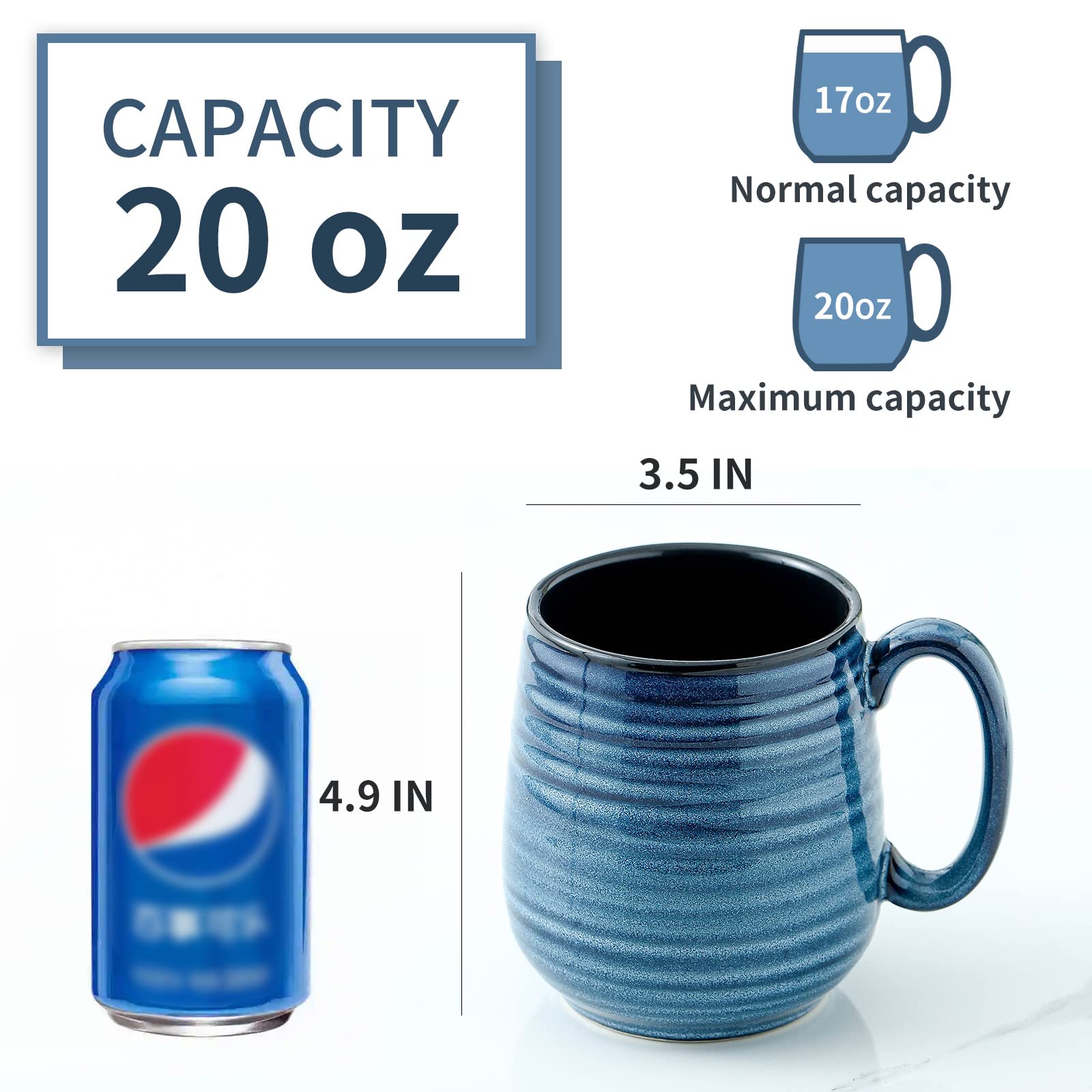HASENSE Taza cerámica estriada azul, diseño moderno para la encimera