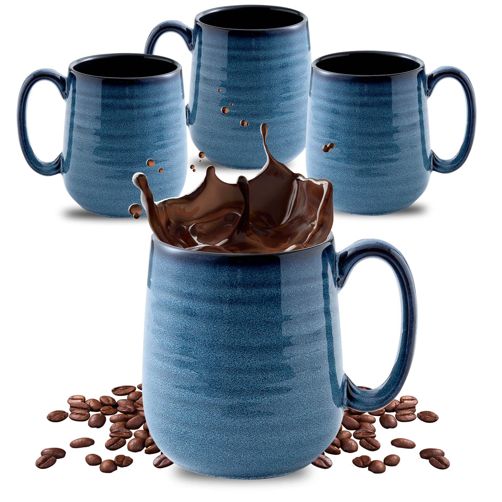 HASENSE tazas de café de porcelana con conjunto de 4, ideal para uso diario