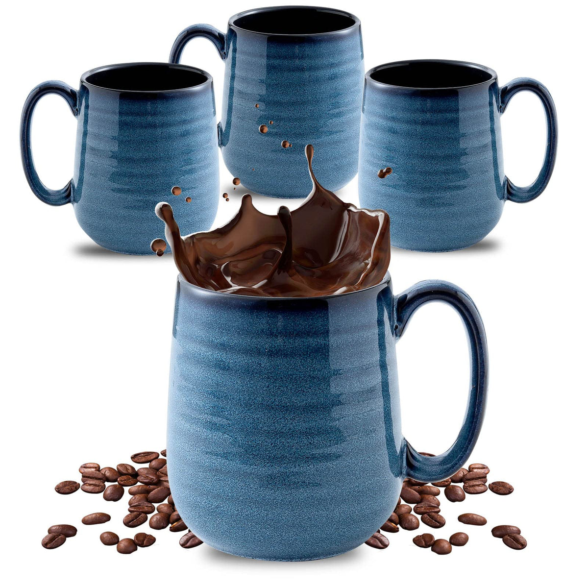 HASENSE tazas de café de porcelana con conjunto de 4, ideal para uso diario