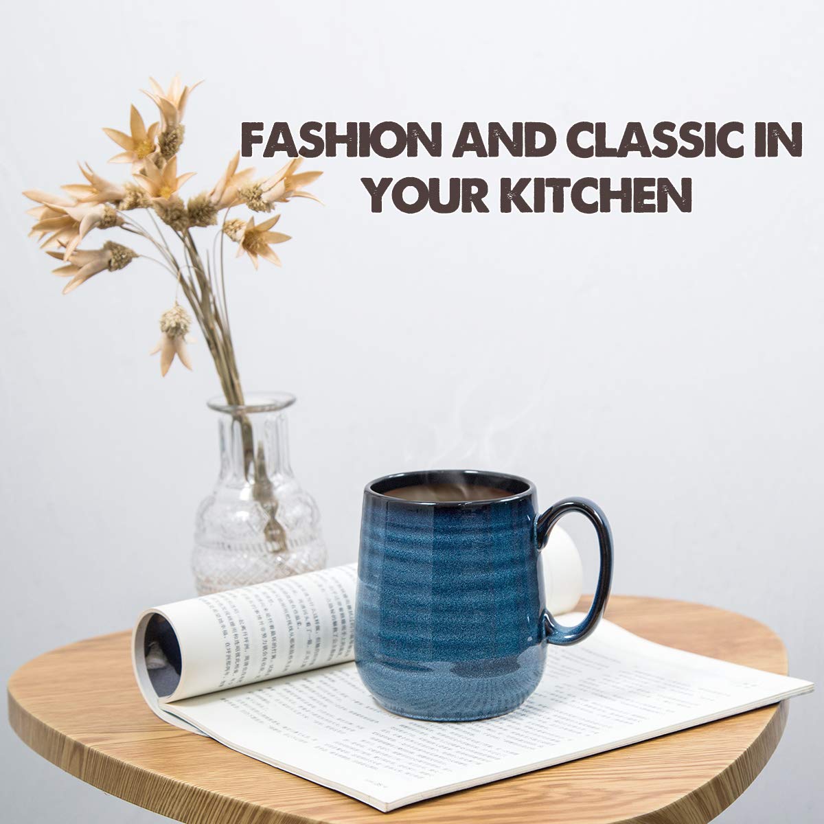 HASENSE tazas de café en azul marino, diseño versátil para casa u oficina