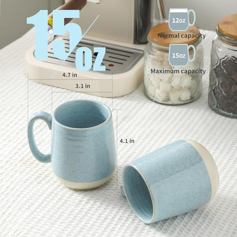 Hasense tazas cerámicas 15 onzas detalle del mango ergonómico.