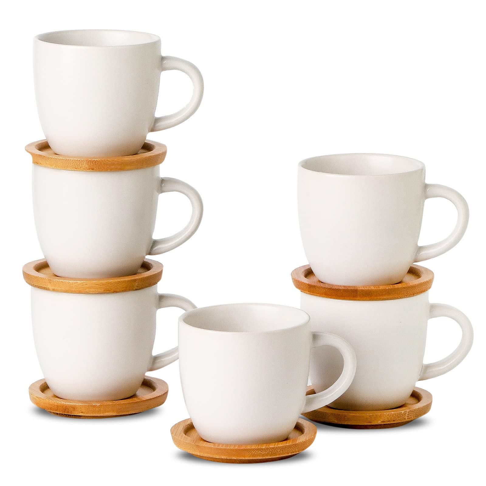 HASENSE tazas espresso 3 oz con platillos de bambú, servicio elegante en casa