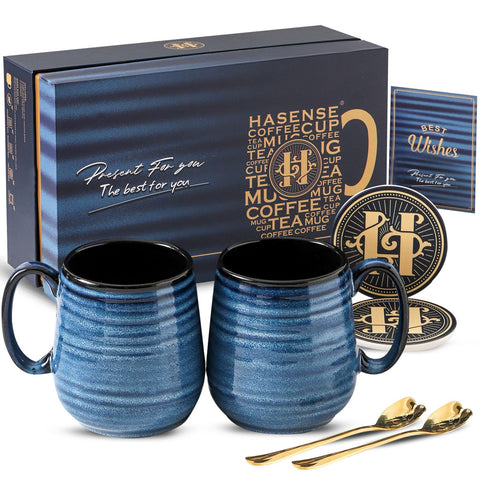 HASENSE tazas regalo 20 onzas con diseño de pareja azul para café diario.