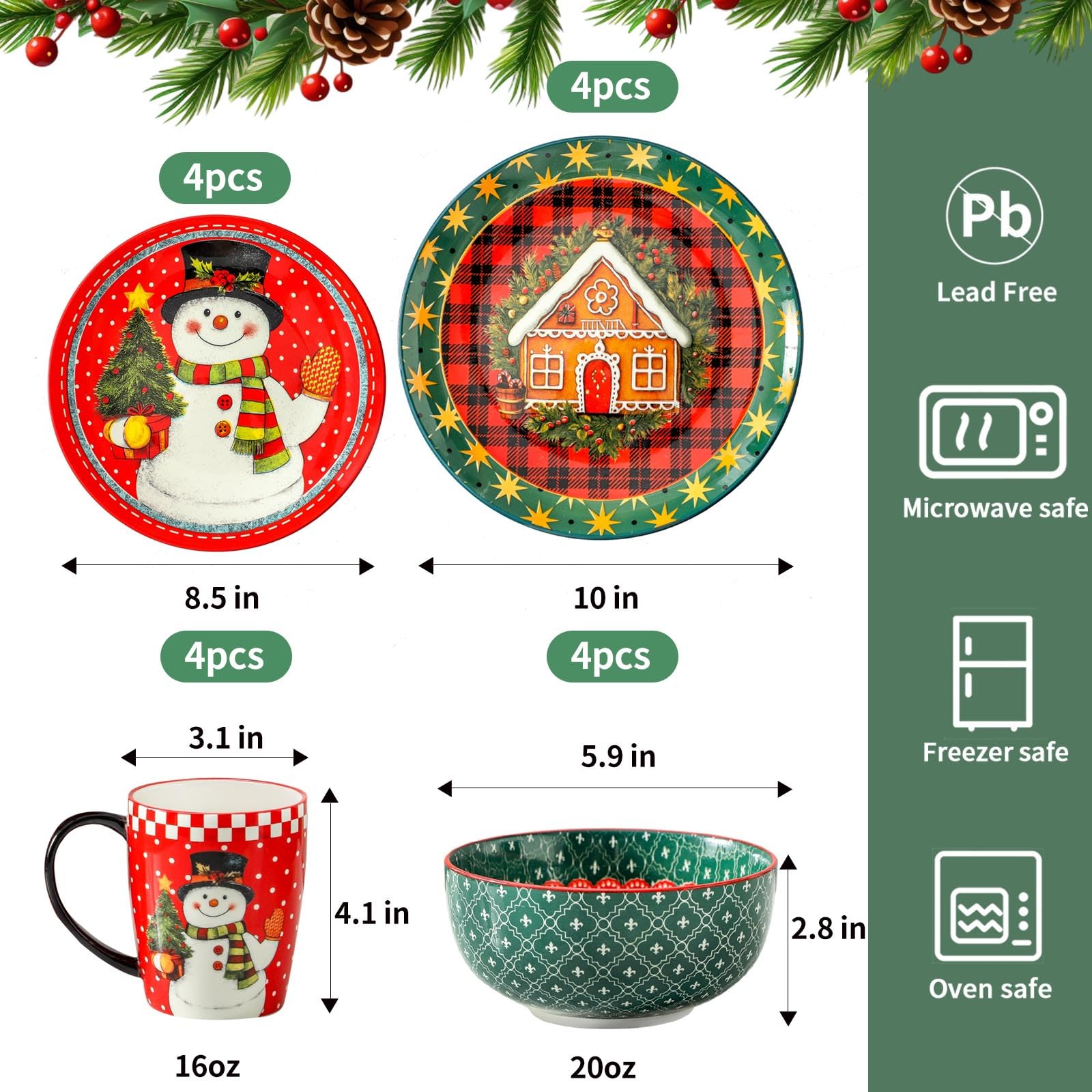 HASENSE tazas y platos navideños coloridos para comidas y brindis.