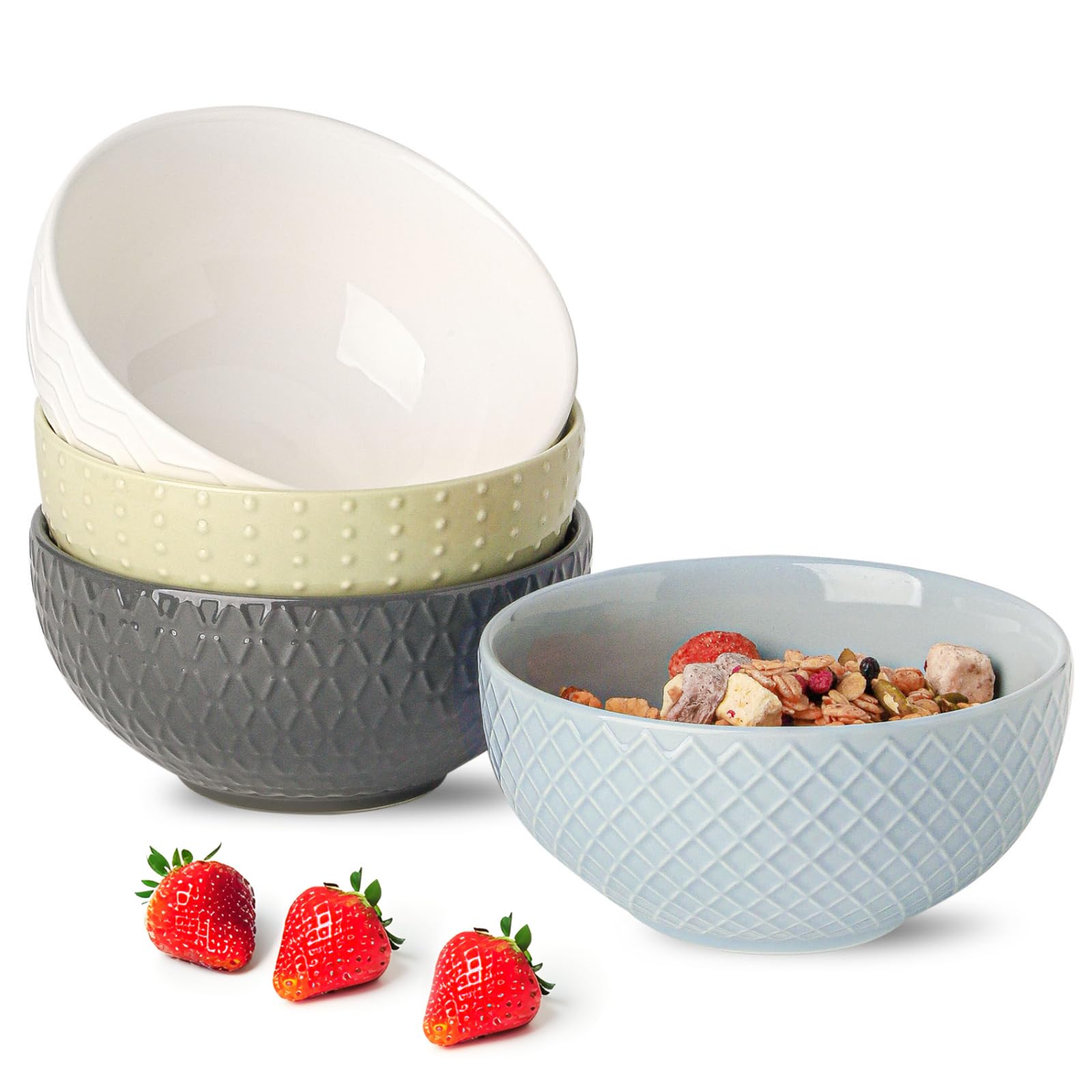 Hasense tazones cerámicos para desayuno, juego de 4 unidades ideales para cereal y leche.