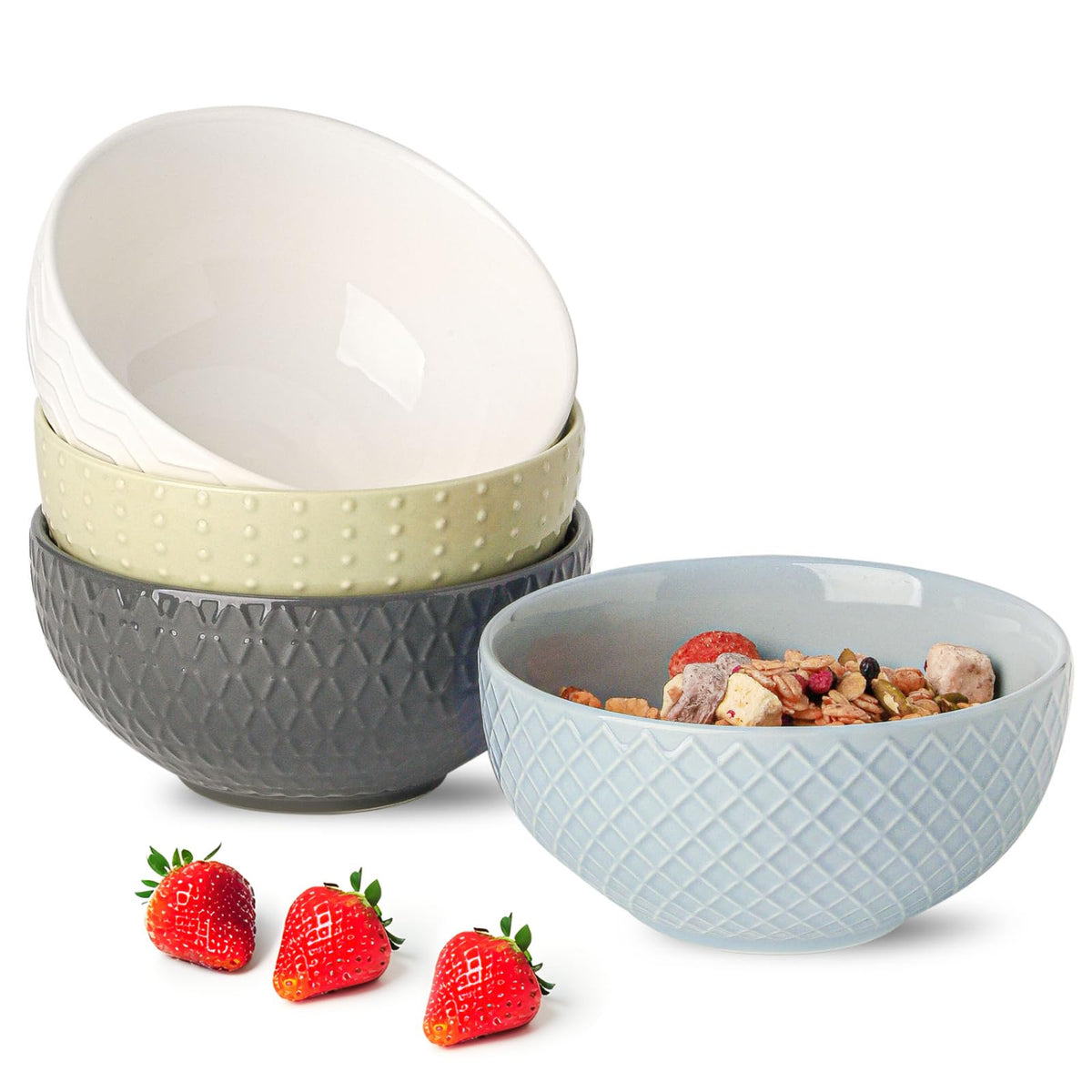 Hasense tazones cerámicos para desayuno, juego de 4 unidades ideales para cereal y leche.