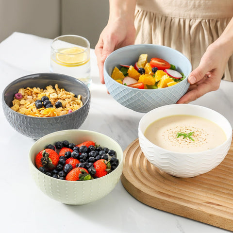 Hasense tazones cerámicos multicolor, conjunto versátil para cereal, sopa o ensaladas.