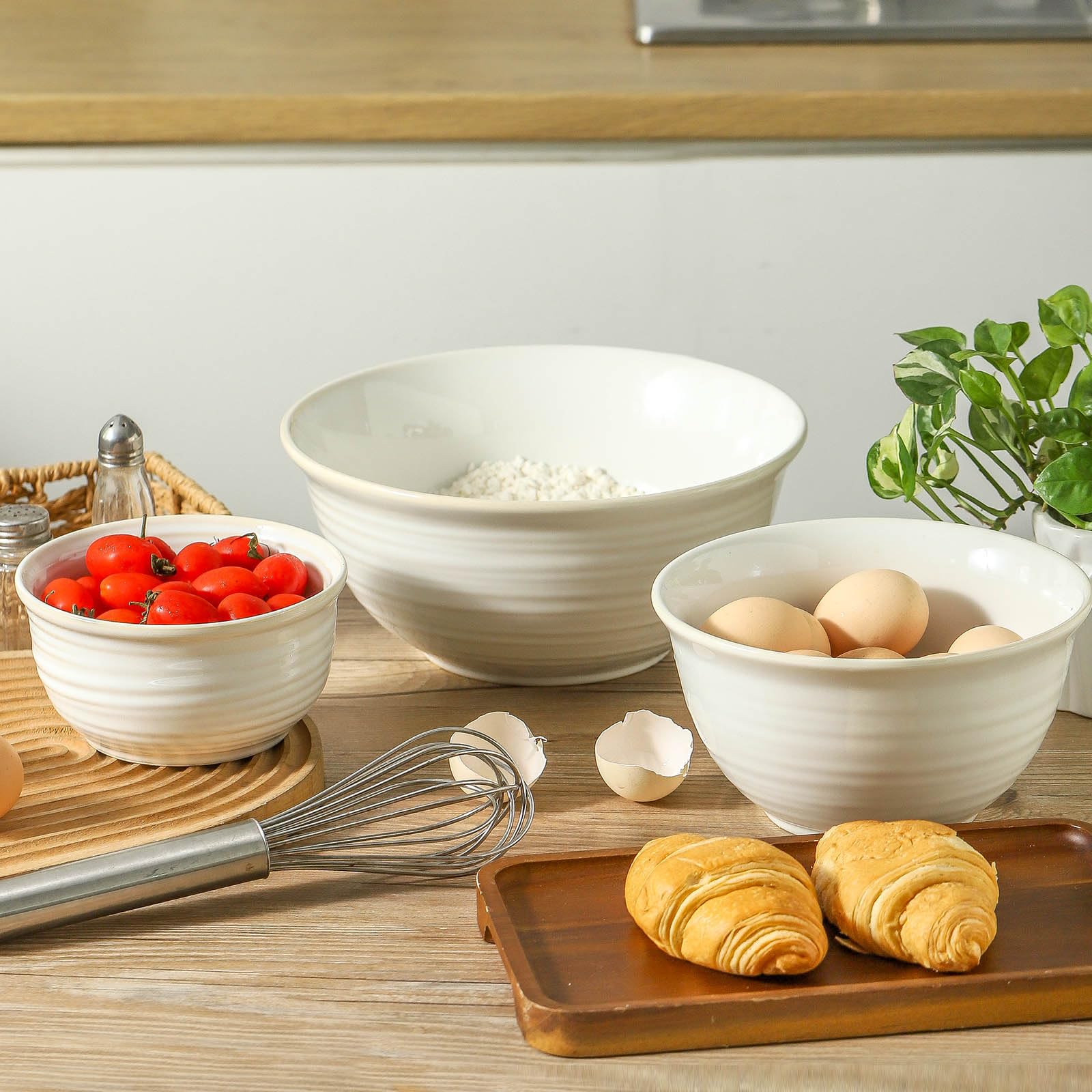 HASENSE tazones con variaciones artesanales en esmalte blanco para mesa rústica