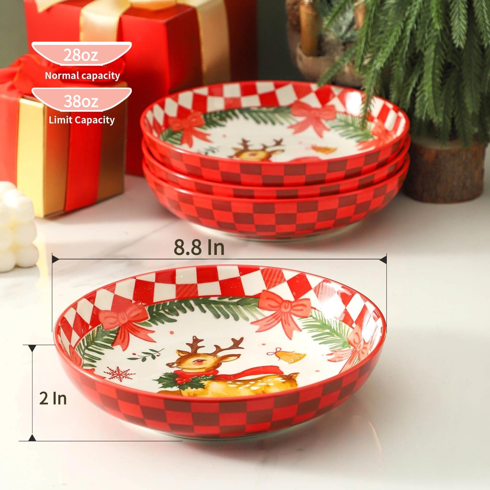 HASENSE tazones para pasta con diseño navidad vibrante, perfecto para mesas festivas.