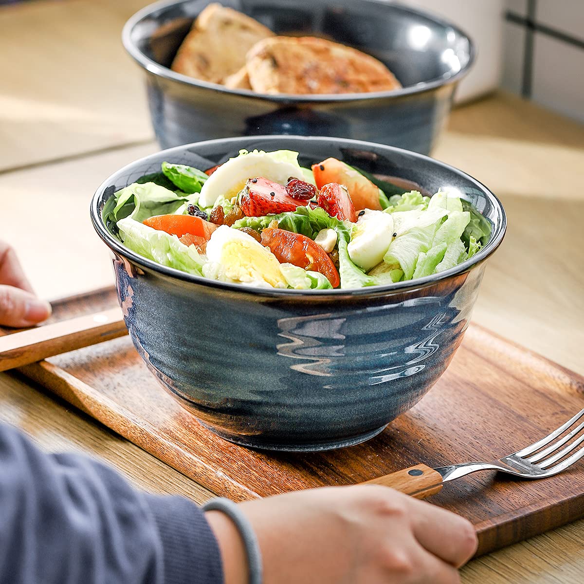 Tazones cerámicos HASENSE apilables para ahorro de espacio en la cocina.
