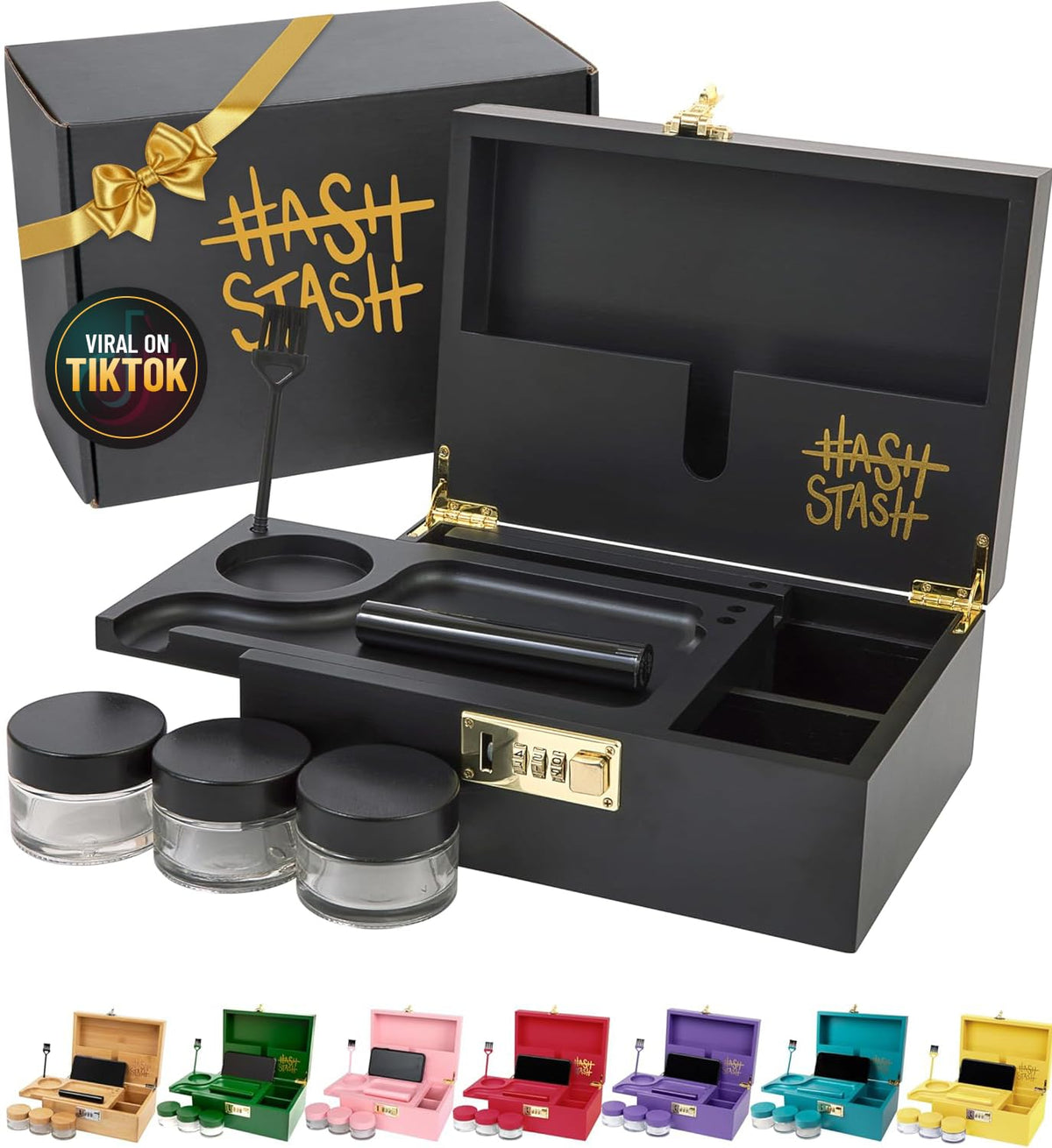 HASHSTASH caja OG en bambú con cierre de combinación para mayor seguridad y orden.