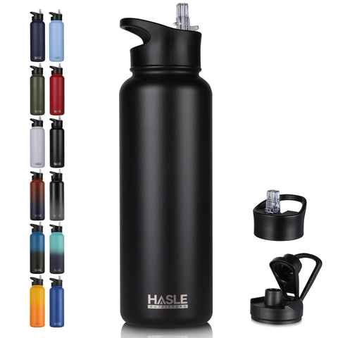 HASLE OUTFITTERS 40oz botella, vista frontal, tapa sorbete para senderismo y confort