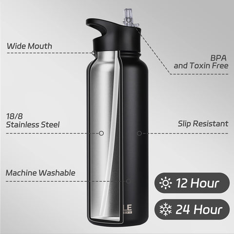 HASLE OUTFITTERS 40oz botella, tapa sorbete lateral; perfecto para beber en movimiento