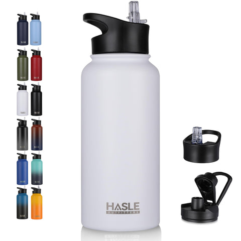 Botella HASLE OUTFITTERS 32oz con tapa pajita; mantiene bebidas frías y listas para beber.