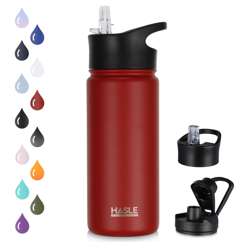 HASLE OUTFITTERS Botella para niños 16 onzas roja con tapa boquilla, perfecta para clase y excursiones.