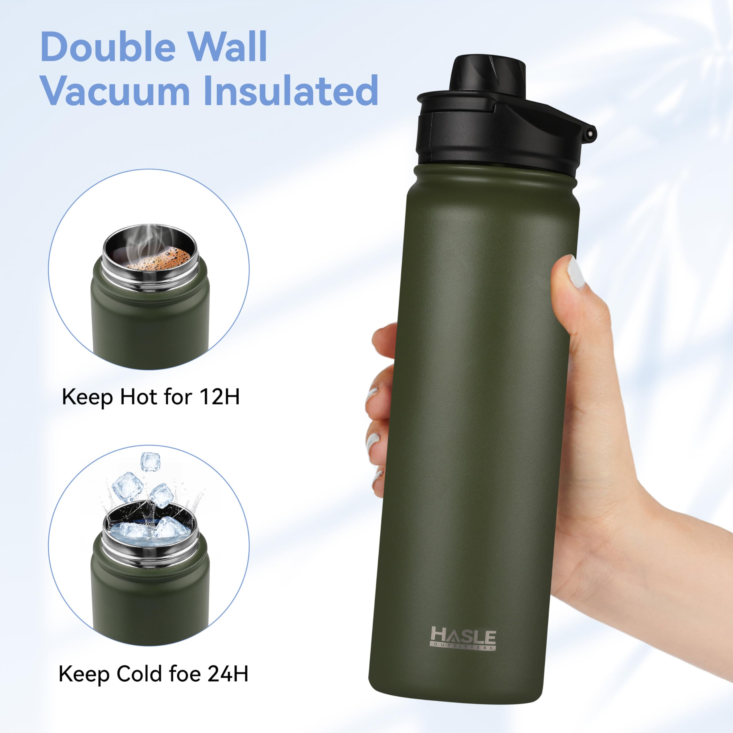 HASLE OUTFITTERS botella 22oz sin condensación para manos secas.
