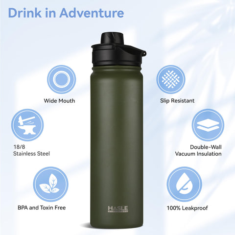 HASLE OUTFITTERS botella 22oz con tapa sorbo para beber sin derrames.