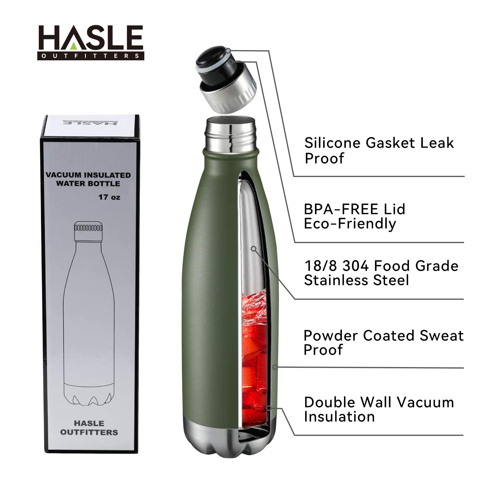 Botella térmica HASLE OUTFITTERS con pared doble para conservar frío o caliente.