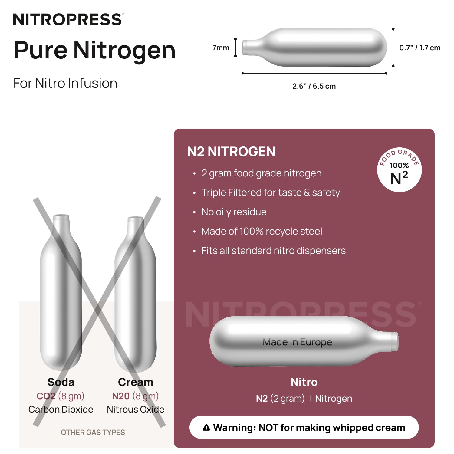 Hatfields London NitroPress: cartuchos nitrógeno 20-pack para bebidas nitro en casa