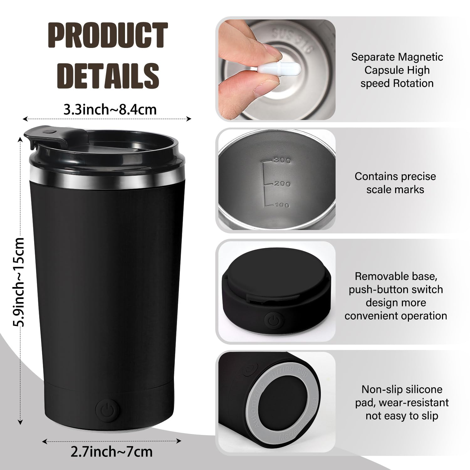 Base antideslizante de la taza autoagitadora Hatisan para mayor estabilidad