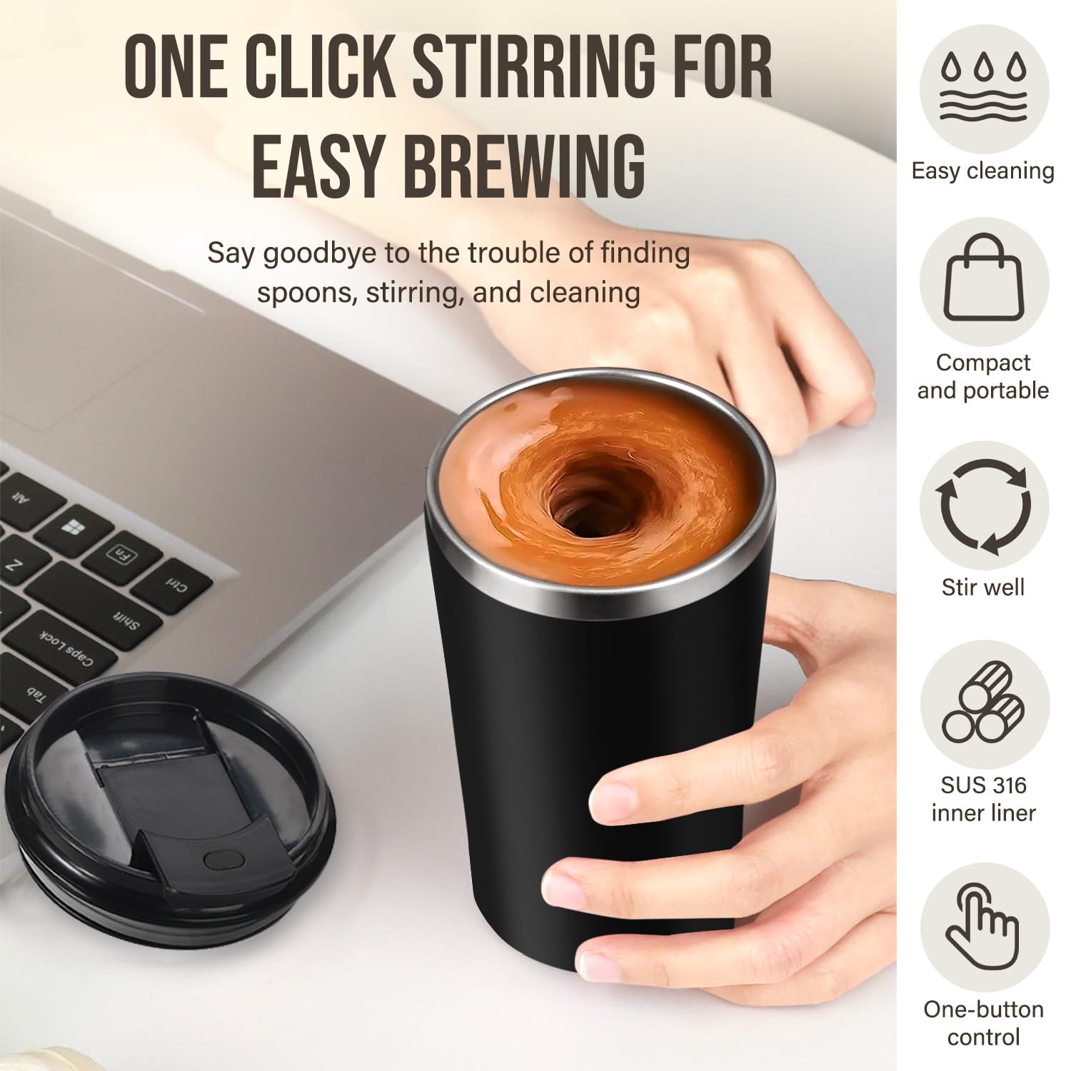 Interior de acero de la taza autoagitadora Hatisan para bebidas sin residuos
