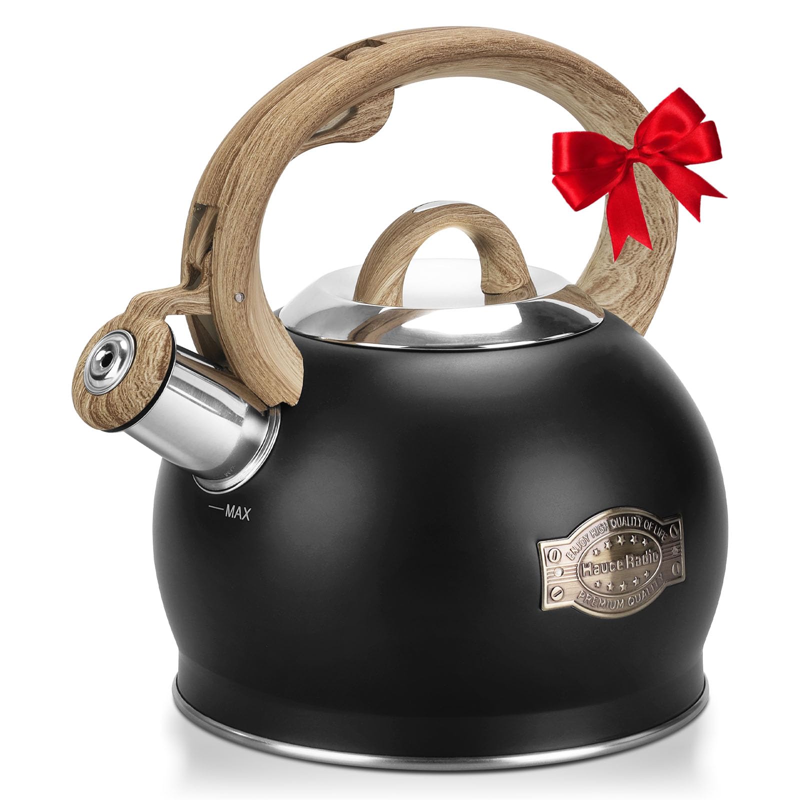 Hauce Radio hervidor para estufa negro con asa de madera, ideal para varias tazas