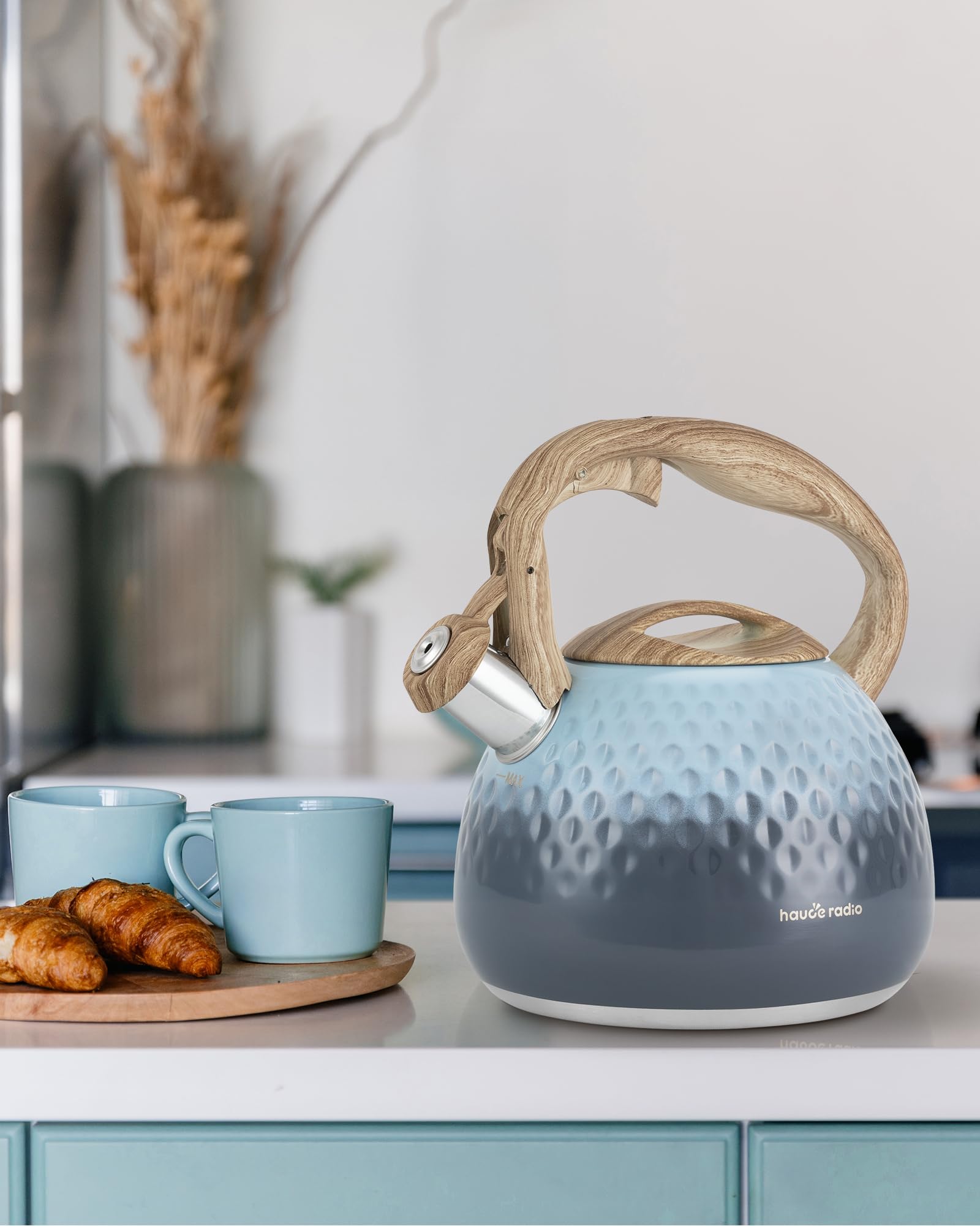 Hauce Radio hervidor para uso rápido, ideal para preparar té o café en minutos.