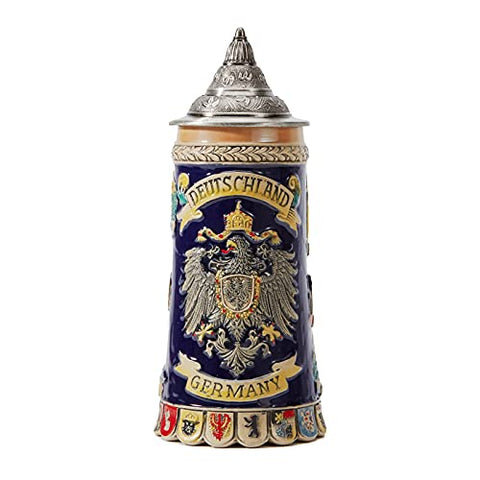 HAUCOZE jarra cerámica con escudo alemán, ideal para coleccionistas y decoración.