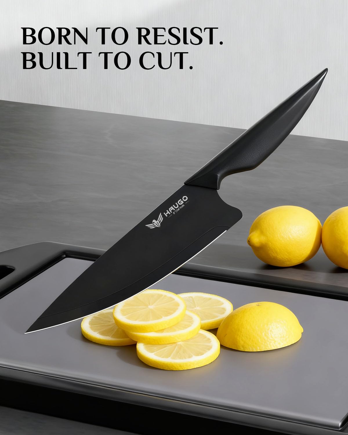 Cuchillo santoku Haugo 7 pulgadas, versátil para verduras y carnes.