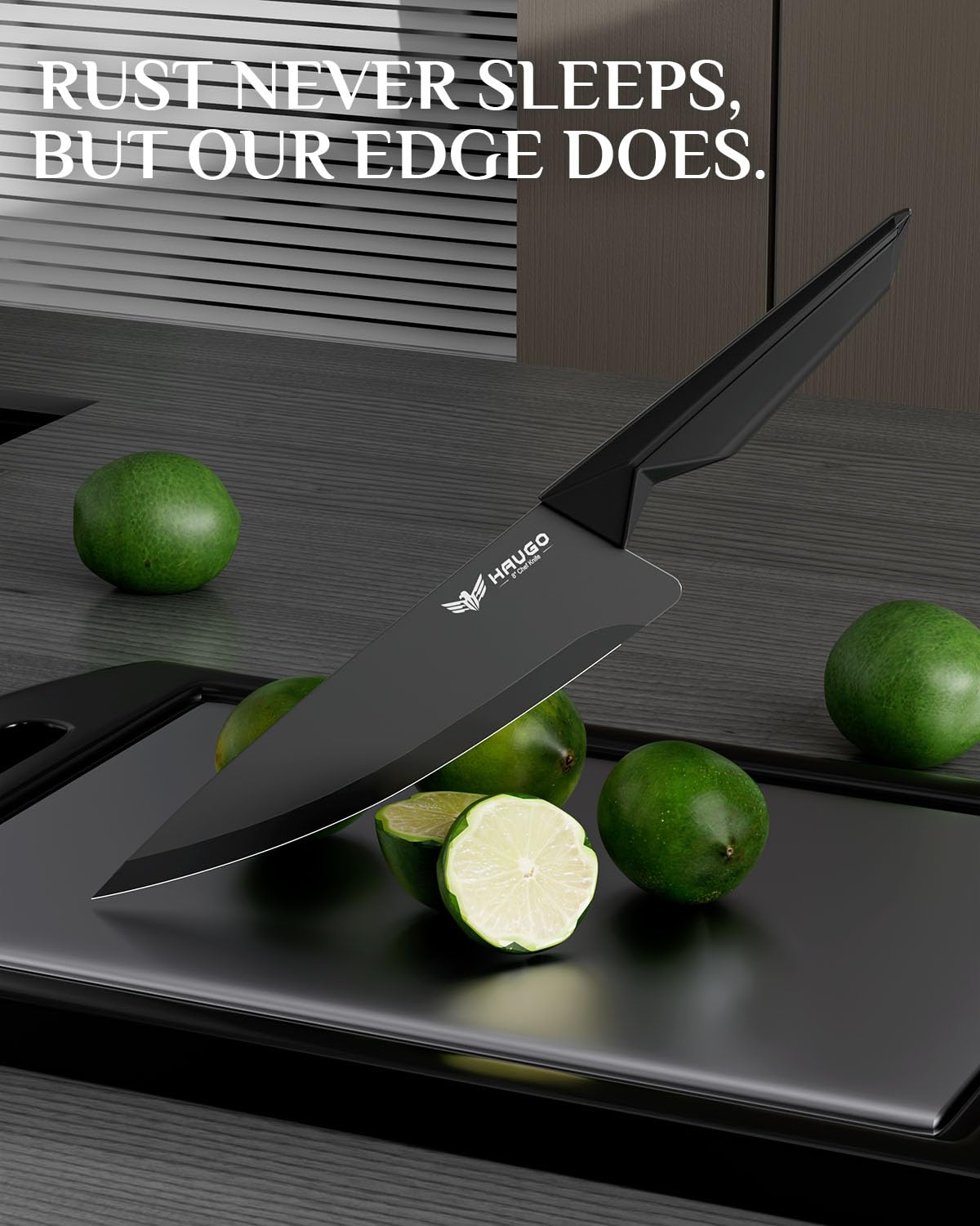 Cuchillo santoku Haugo Panther de 7 pulgadas, ideal para verduras y carnes.
