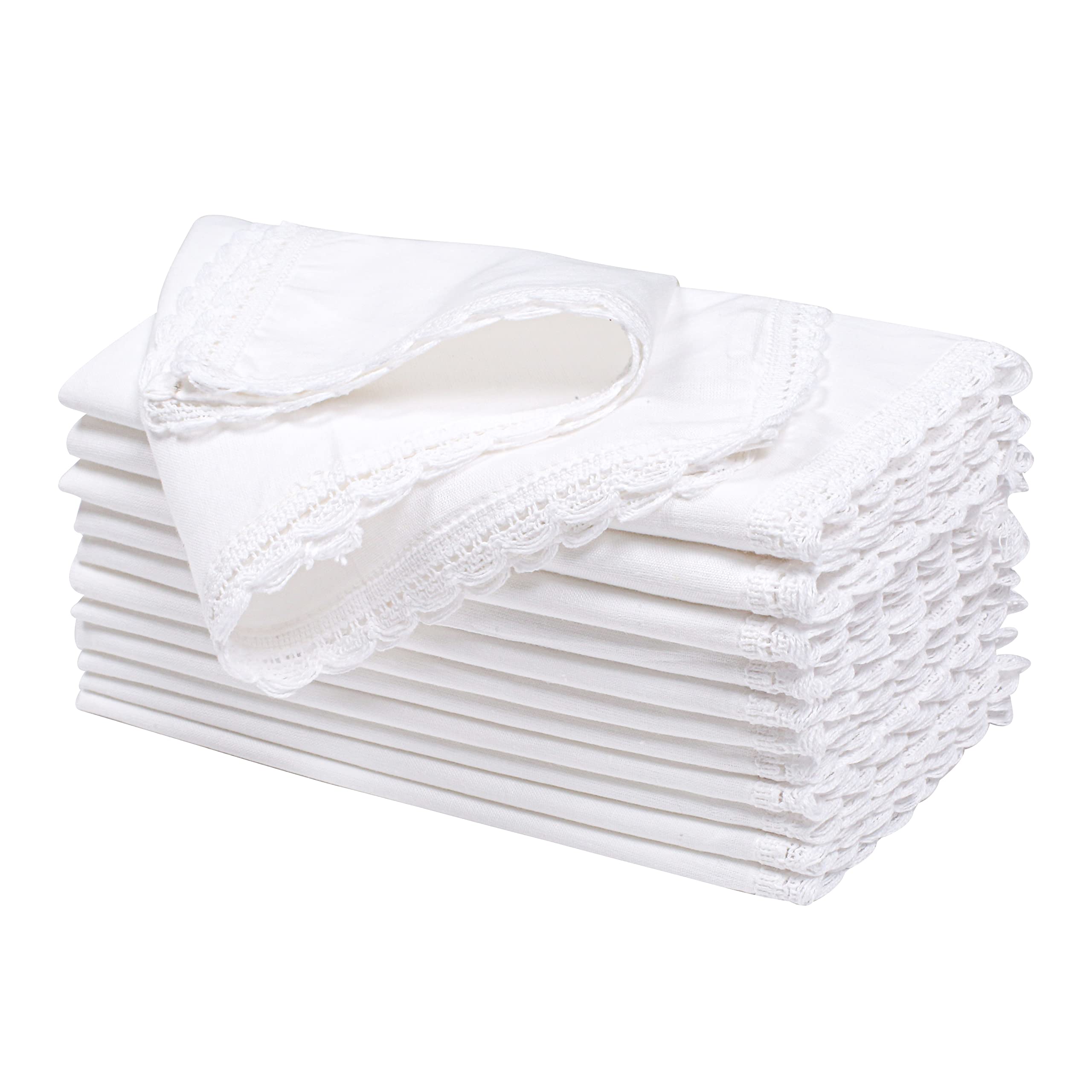 Hausattire: servilletas de tela blancas con encaje para mesa elegante.