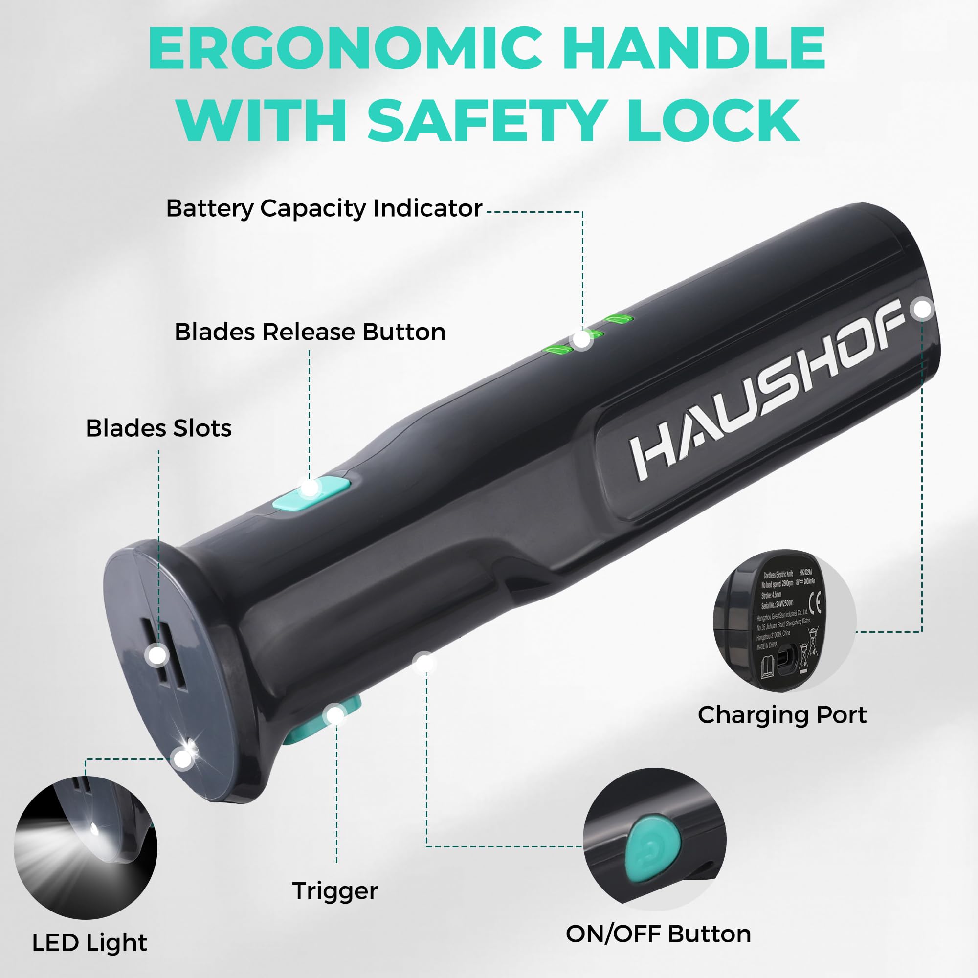 HAUSHOF cuchillo eléctrico para pan de 7 pulgadas con rebanadas uniformes